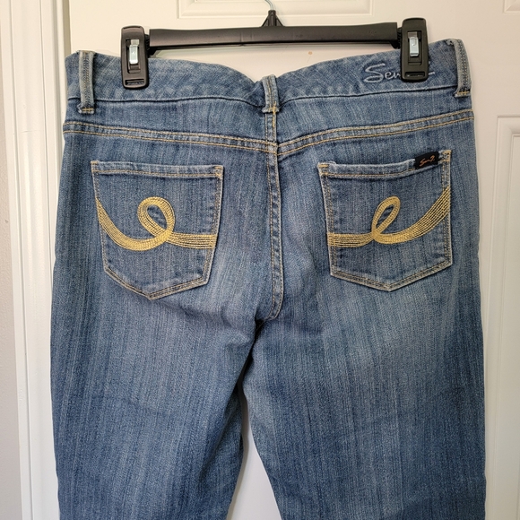 Seven 7 Boot Cut Denim Jeans Mid Rise Logo Pockets Size 8 - Picture 6 of 14